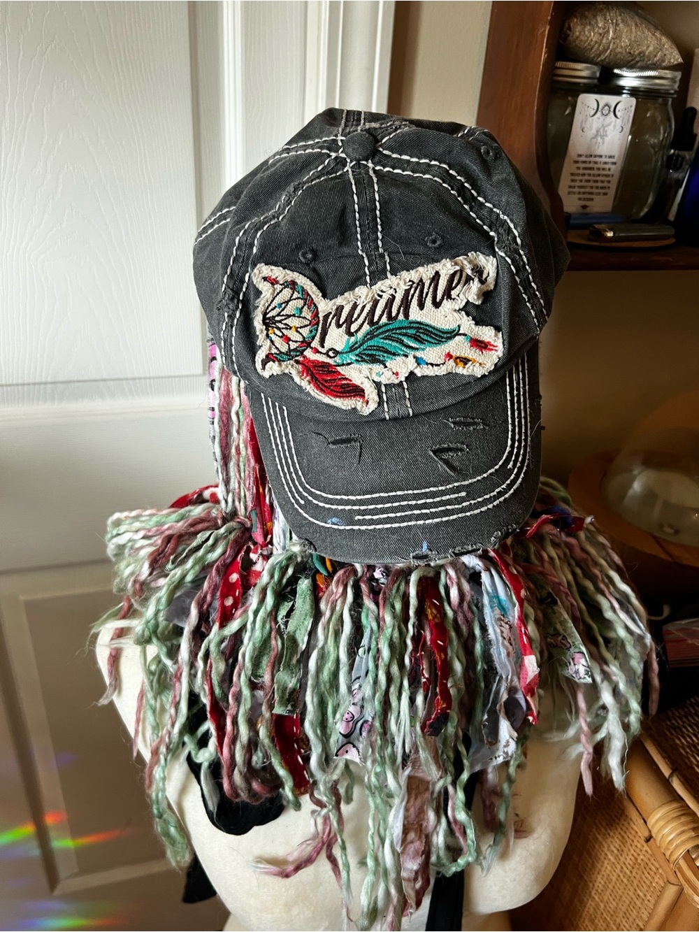 Washed Black Baseball Cap with Colorful Embroidered Detail